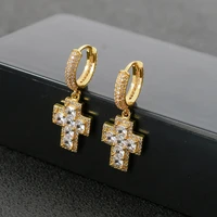 hip hop 5a cz stone bling ice out stud earring cross s925 slivercopper man earrings for women men jewelry earrings high quality