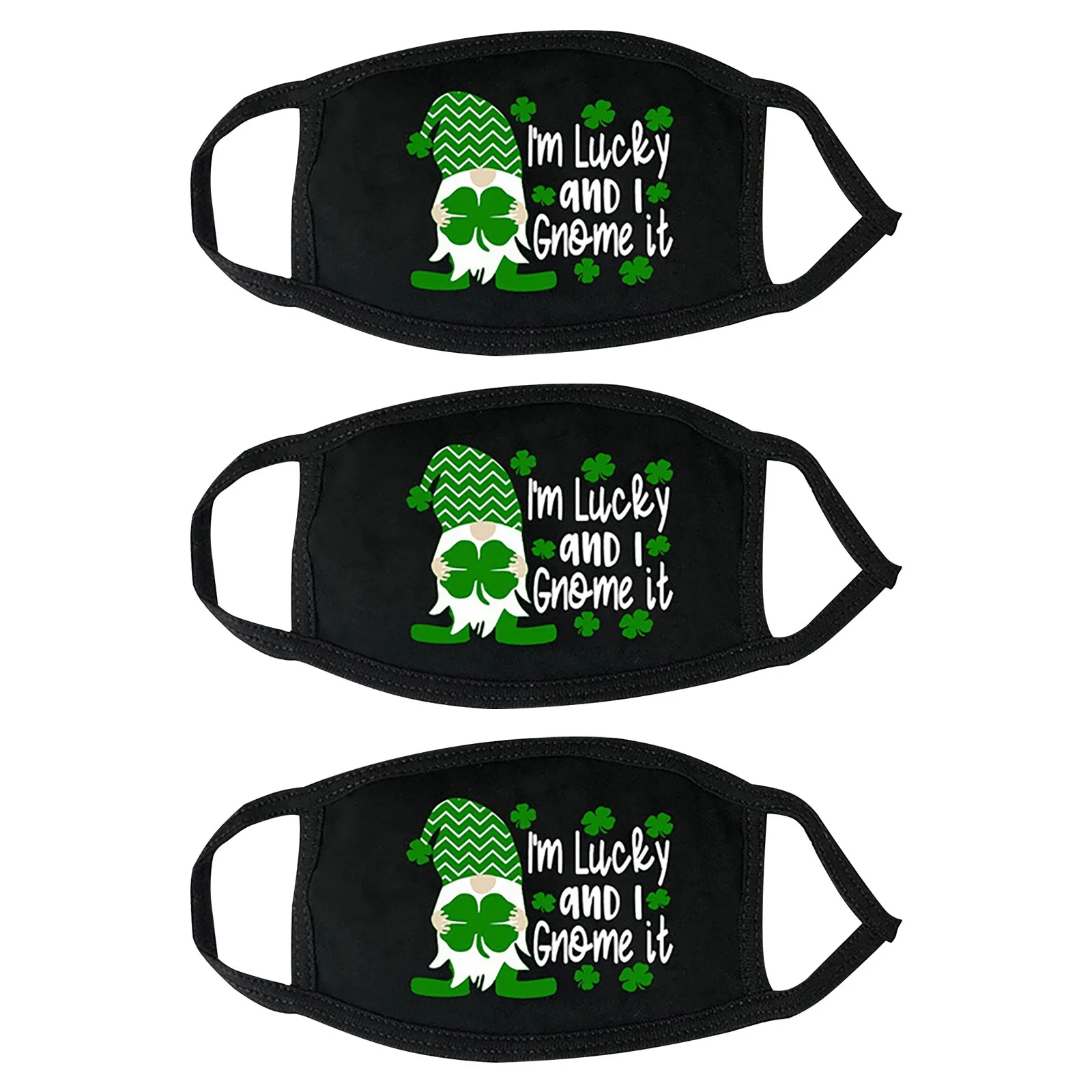 

3PC St. Patrick's Day Pure Cotton Mask Adult Printed Warm Washable Black Mask