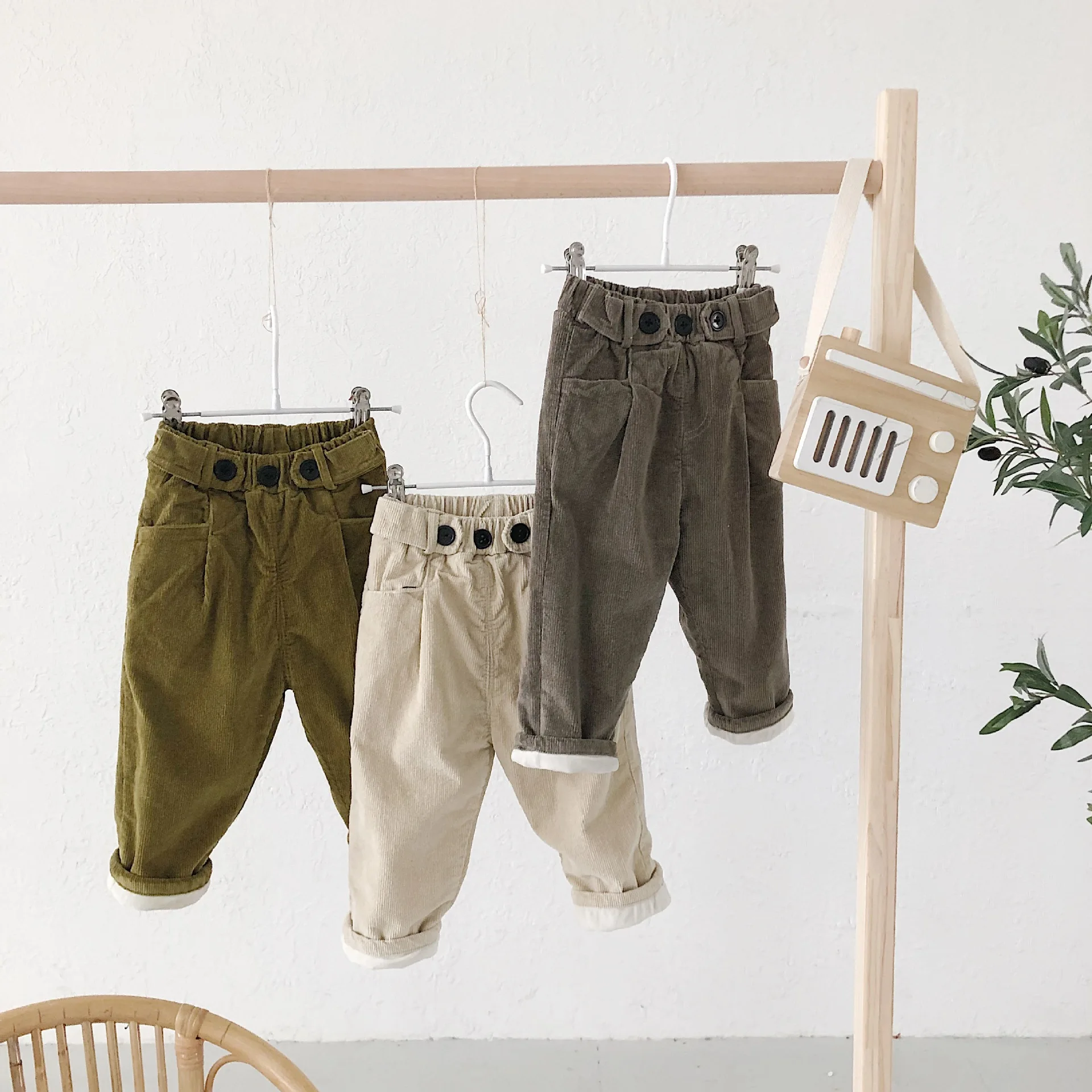 Зимние плотные повседневные вельветовые штаны для мальчиков и девочек детские