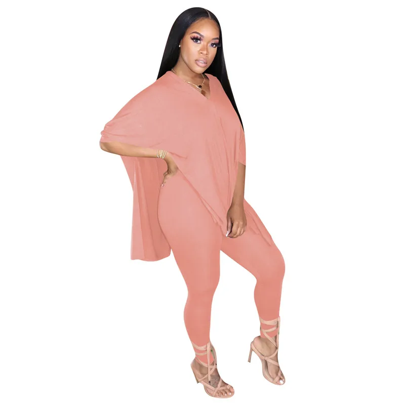 

CHRONSTYLE2 Piece Women's Suit Clothing Loose Long Sleeve Side Split T-shirt Tracksuits Solid Elasticity Long Pants Ropa Mujer