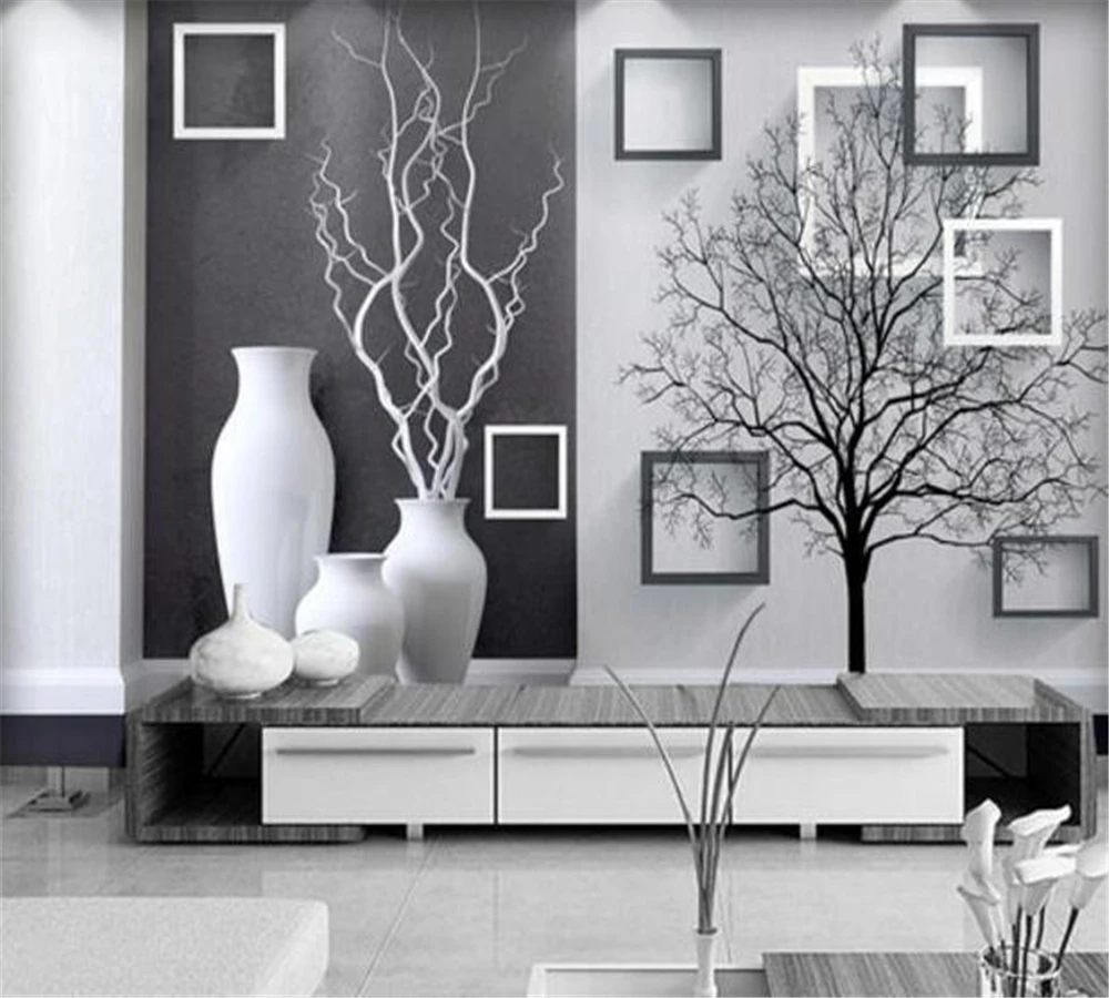 

beibehang Custom wallpaper modern black and white art vase 3D TV living room bedroom background home decoration painting