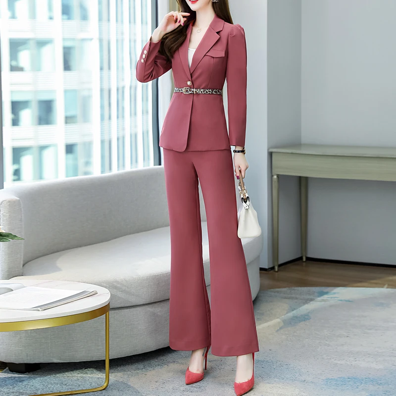 

Vintage Spring Autumn Women Pant Suit Loose Blazer Jacket & Wide Leg Pants 2021Office Suits Female Sets