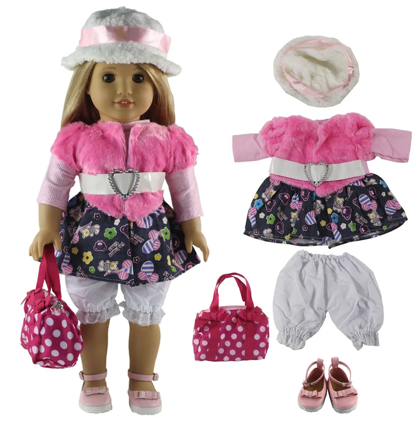 Новинка 5 шт. Кукольное платье + 1 шляпа пара обуви сумка для 18-дюймовой