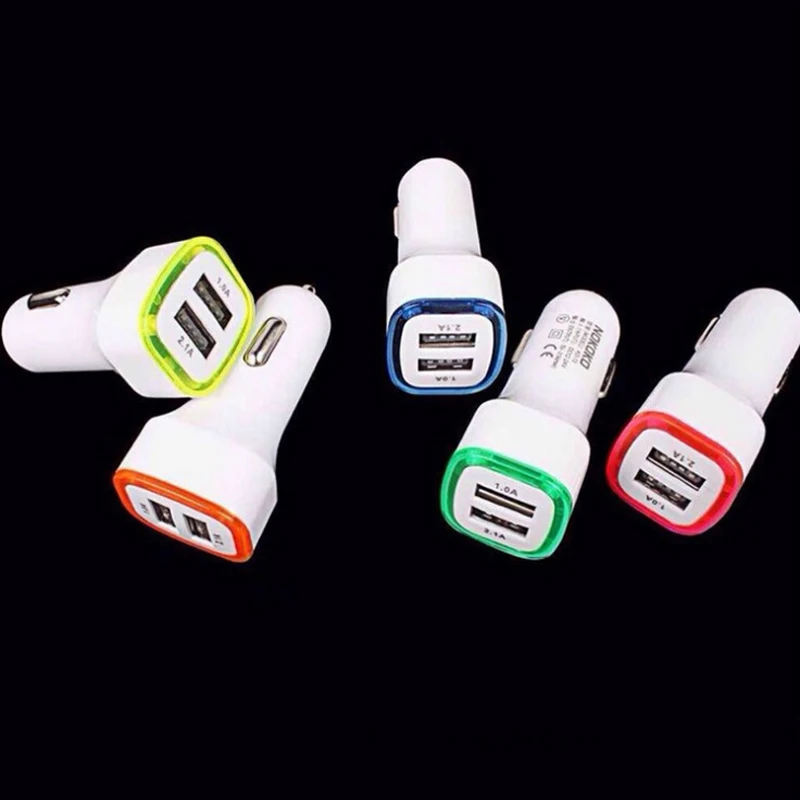 Мини USB 2 порта автомобильное зарядное устройство адаптер 2.1A с светильник дисплей Универсальный двойной USB телефон автомобильное зарядное устройство