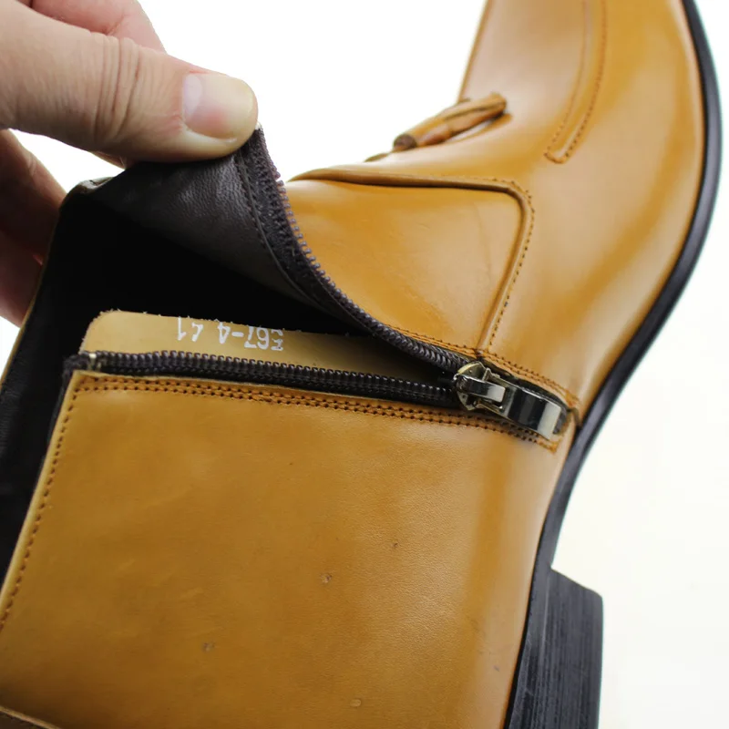 

Classic Fashion Designer Genuine Leather Mens Ankle Boots High Top Zip Dress Shoes Black Brown Basic Tassel Boots for Men