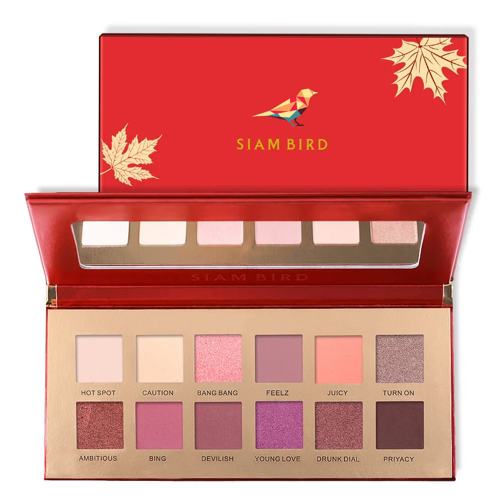 12 colors-red Siam Bird, новинка, Профессиональные Тени для век, палитра матовых блестящих теней для макияжа, палитра с высоким пигментом, тени для век, красные тени, яркая косметика - Цвет: 12 colors-red