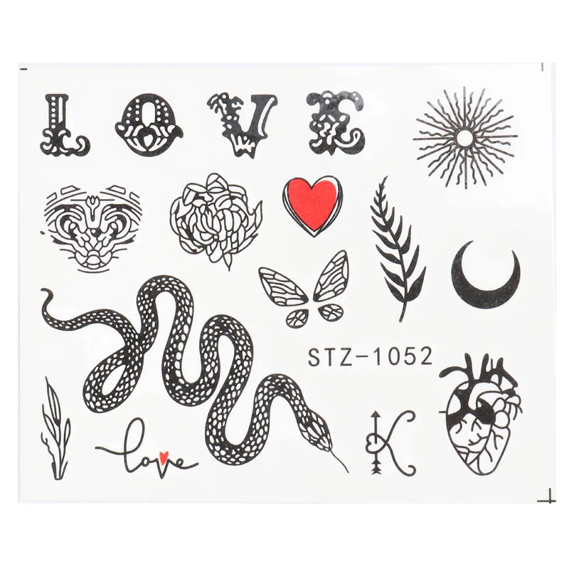 

16pcs Snake on Nails Black Sticker Decals Lips Nail Art Tattoo Slider Water Transfer Letter Winter Manicure Decoration Wraps