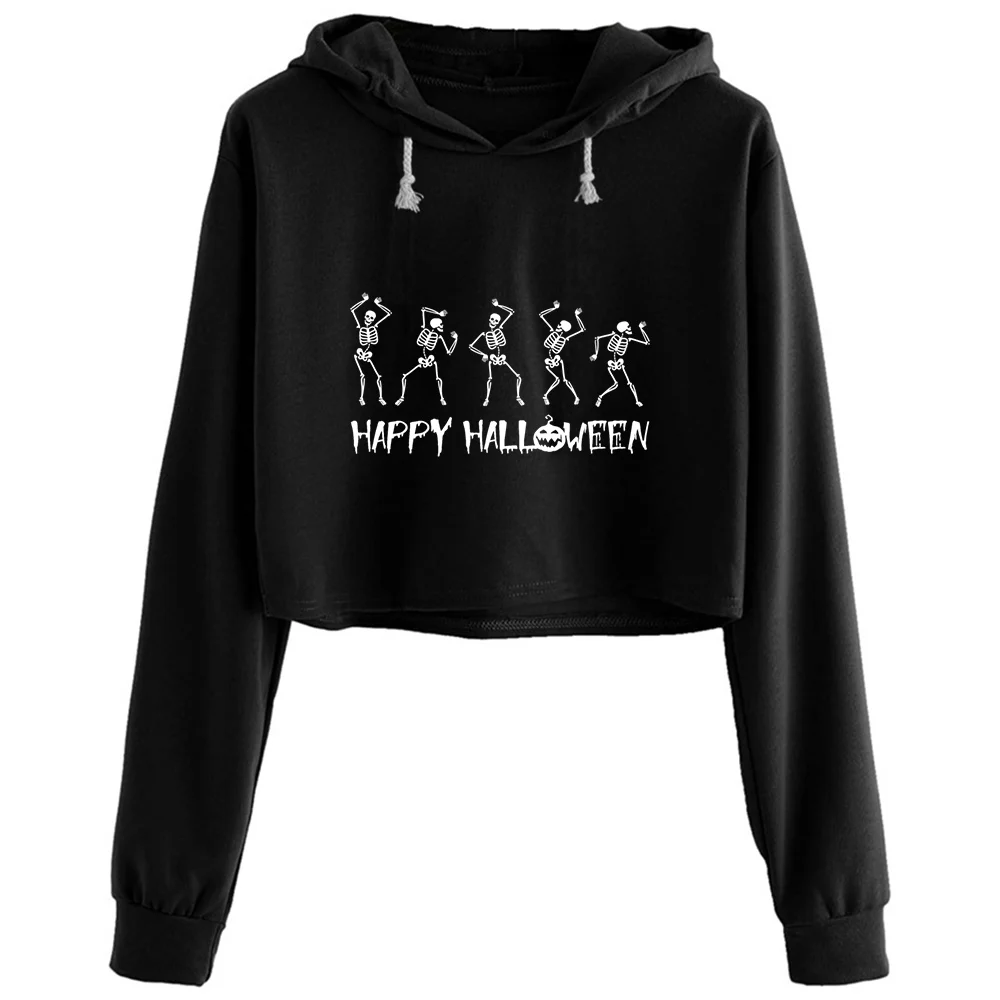 

Dancing Skeleton Skeletons Happy Halloween Crop Hoodies Women Harajuku Anime Emo Aesthetic Pullover For Girls