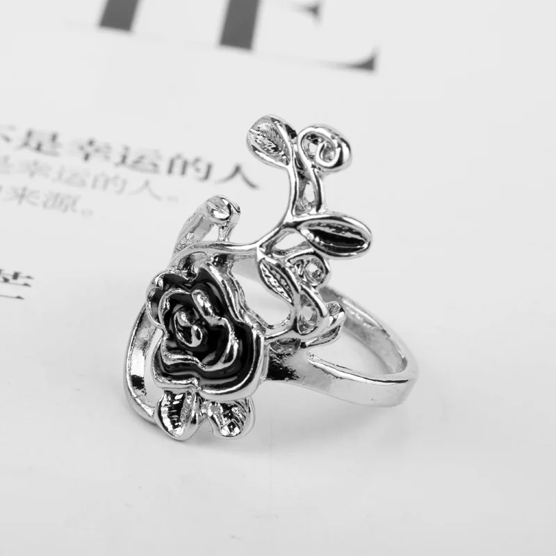 

Vintage Black Rose Flower Ring For Women Men Hollow Out Bohemian Couples Rings Fashion Jewelry Christmas Friends Gift
