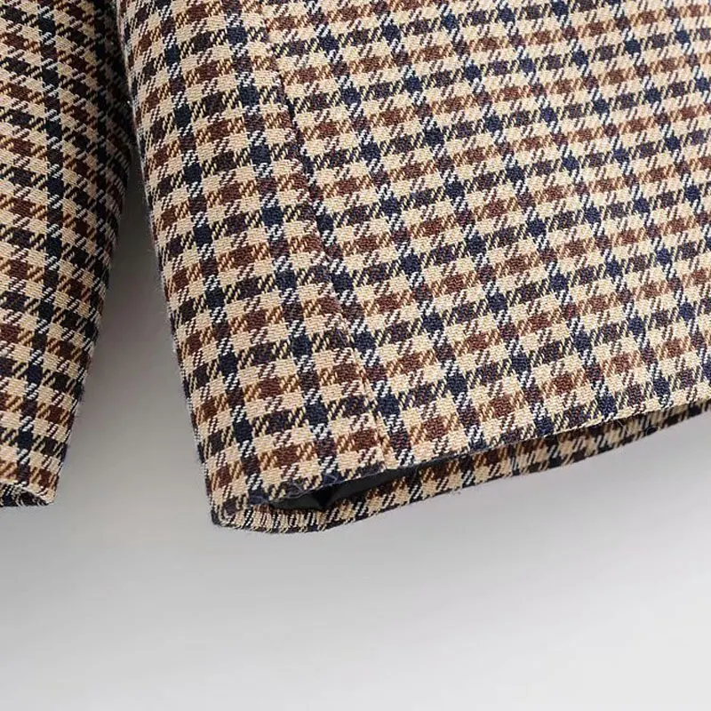 Double Breasted Womens Vvintage Blazers Casual Jacket Coat Long Sleeved Winter Autumn Plaid Notched Office Blasers Korean Tops | Женская