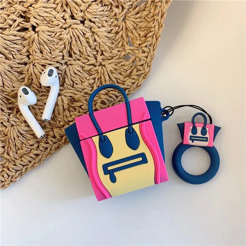 Роскошный 3D бренд Tote смайлик силиконовый шнурок Bluetooth беспроводные наушники чехол для Apple AirPods 1 2 сумка для наушников коробка - Цвет: C