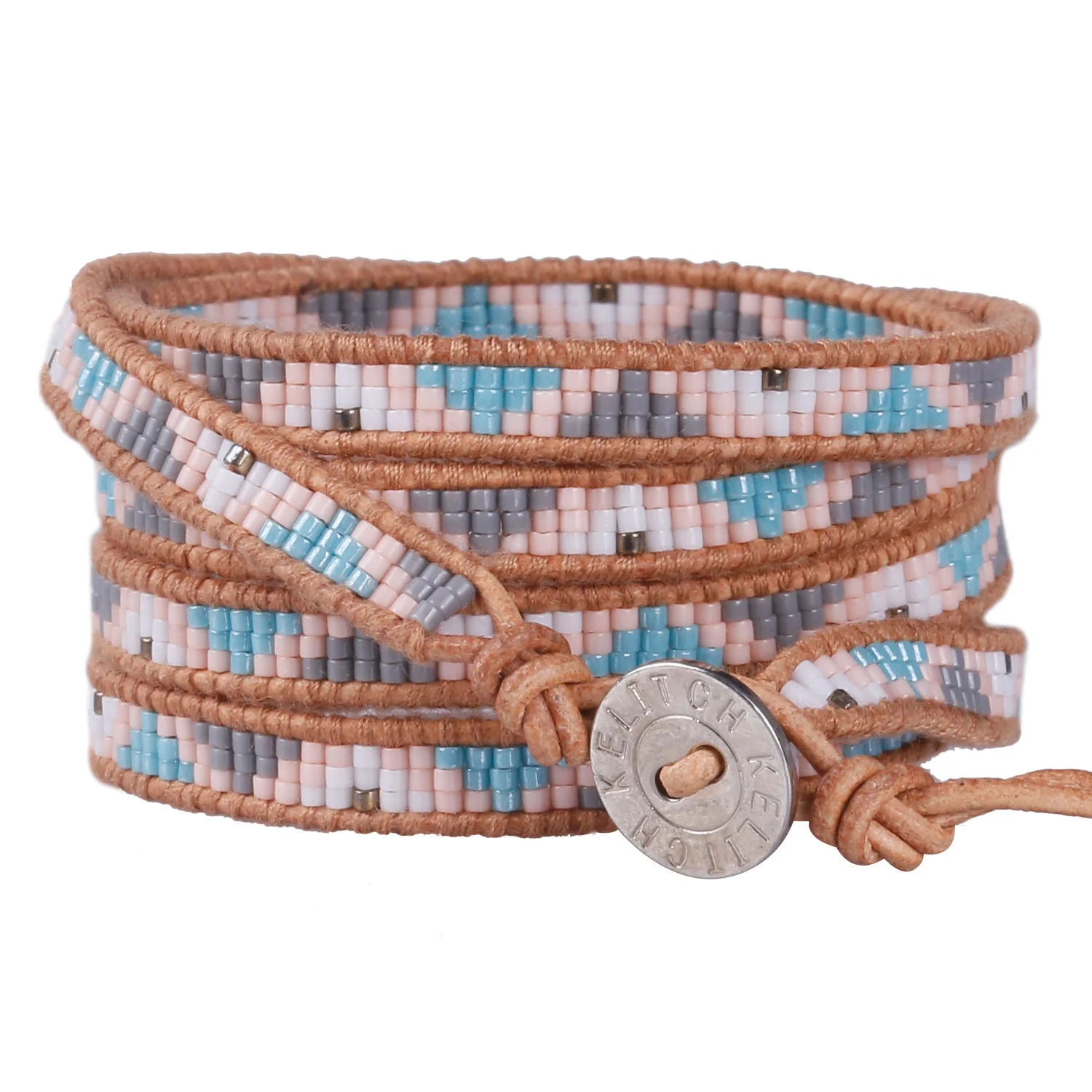 

KELITCH 5 Strands Wrap Miyuki Beaded Bracelet Stone Women Jewelry Leather Cuff Friends Handmade Friendship Bracelets
