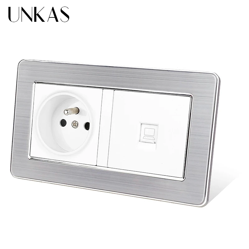 UNKAS серая панель из нержавеющей стали 16 А французская стандартная розетка + серый