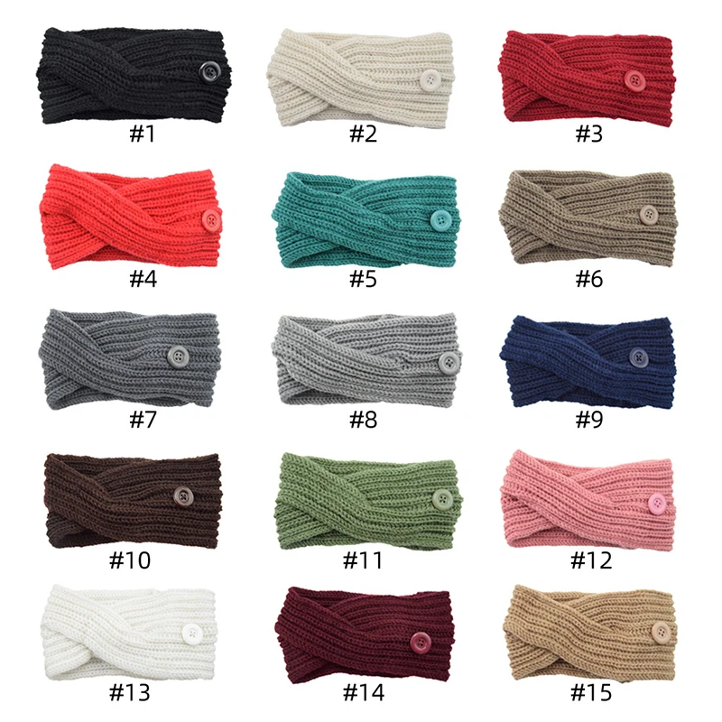 

Wide Stretch Cross Twist Women Headband Button Knitted Headband Ear Warmer Handmade Solid Color Warm Hair Band Hair Accessories