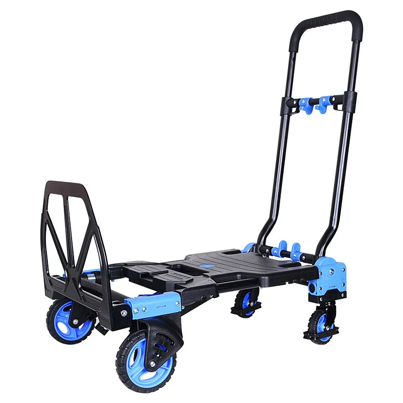 Household car load king hand portable trailer four-wheel cart light folding heavy carts enlarge