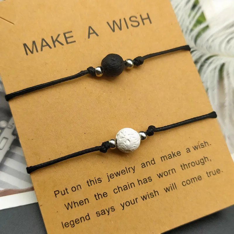 2 шт./компл. цветной лавовый камень натуральный браслет из бусин черная нить