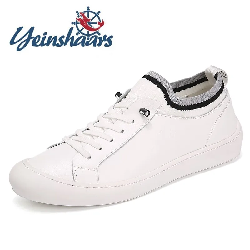 

Кроссовки-носки мужские кожаные, классические, на шнуровке, однотонные, модная повседневная Летняя обувь ручной работы, белые