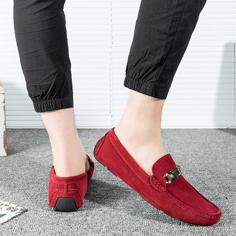 

Original Casual Handmade Men Shoes Black Red Men Young Casual Shoe Suede Leather Flats Shoes For Mens Non-Slip Loafers Shoe Man