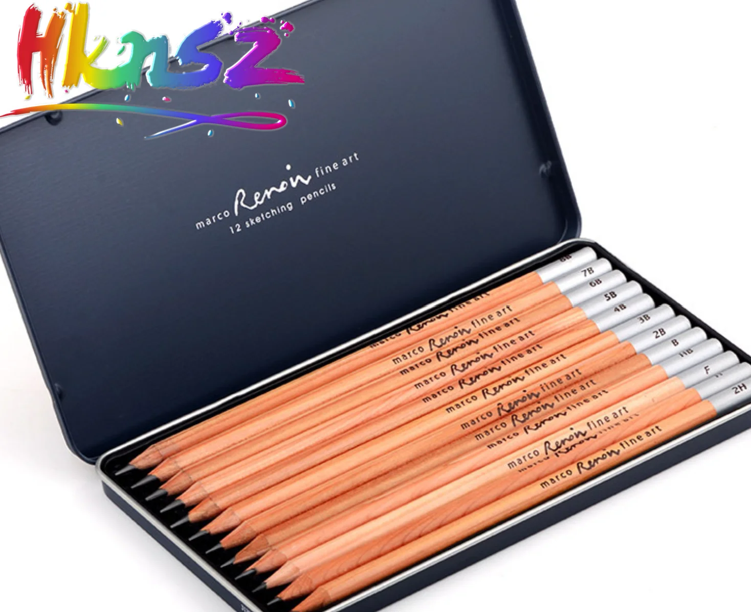 

1pcs of 12pcs in 1 sets Marco Renoir series design multi gray hand drawing 2H-8B silver rod sketch pencil sketch suit iron box