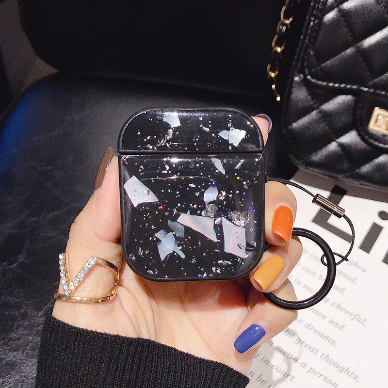 BK Жесткий клеевой чехол с блестками для Apple Airpods противоударный чехол для Apple гарнитура для Airpods чехол s Для Air Pods защитный чехол - Цвет: BK