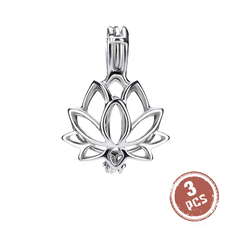 Silver CLUCI 3 шт. 925 пробы Серебряный кулон цветок лотоса жемчужный медальон Серебро 925 Подвески с цветком лотоса кулон для женщин ювелирные изделия - Цвет камня: Silver