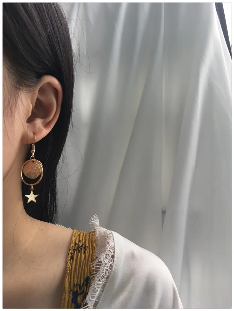 Корейская версия милой девушки сердце мигает со звёздами круг длинные серьги