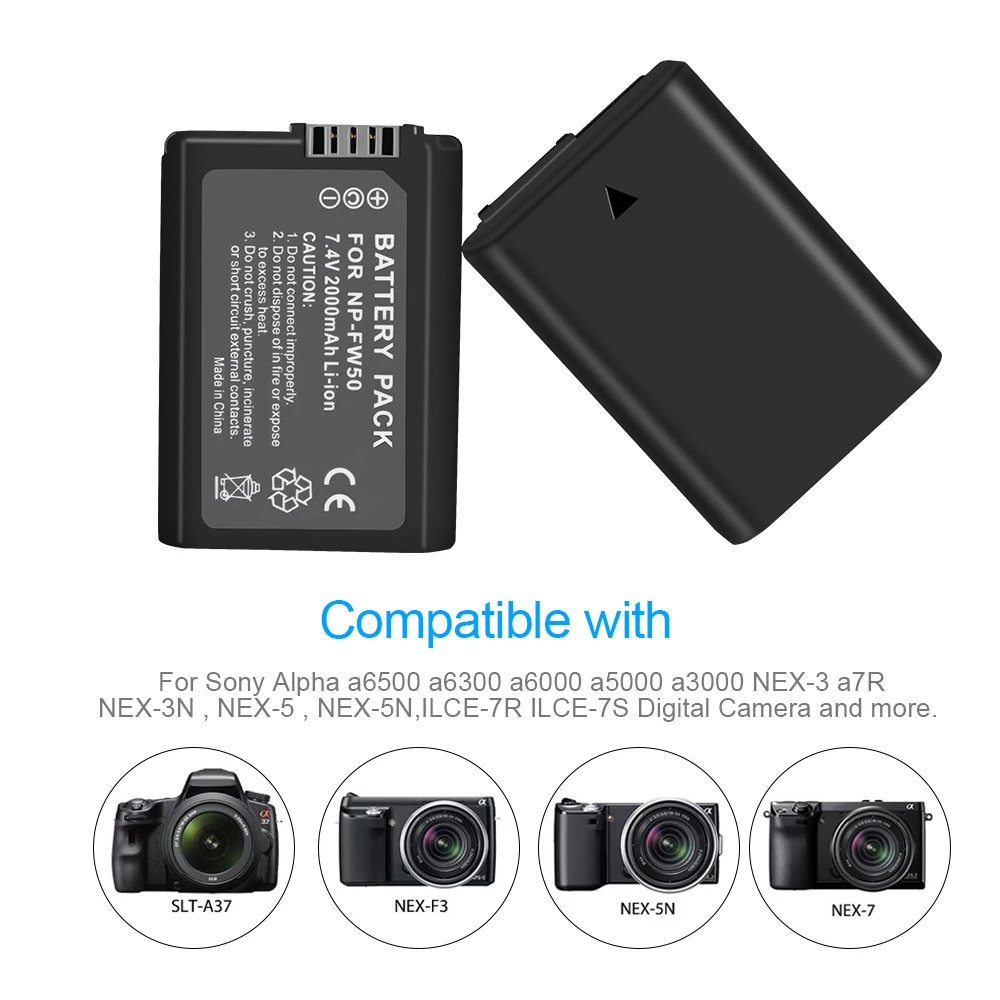 PALO 2000mAh NP-FW50 NP FW50 Camera Battery + USB LCD Dual Charger for Sony Alpha a6500 a6300 a7 7R a7R II a7II NEX-3 NEX-3N | Электроника
