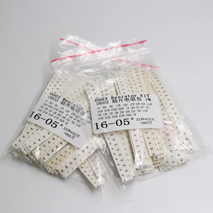 Бесплатная доставка 0603 SMD разные комплекты набор 1ohm 1M ohm 1% 33valuesX 20 шт. = 660