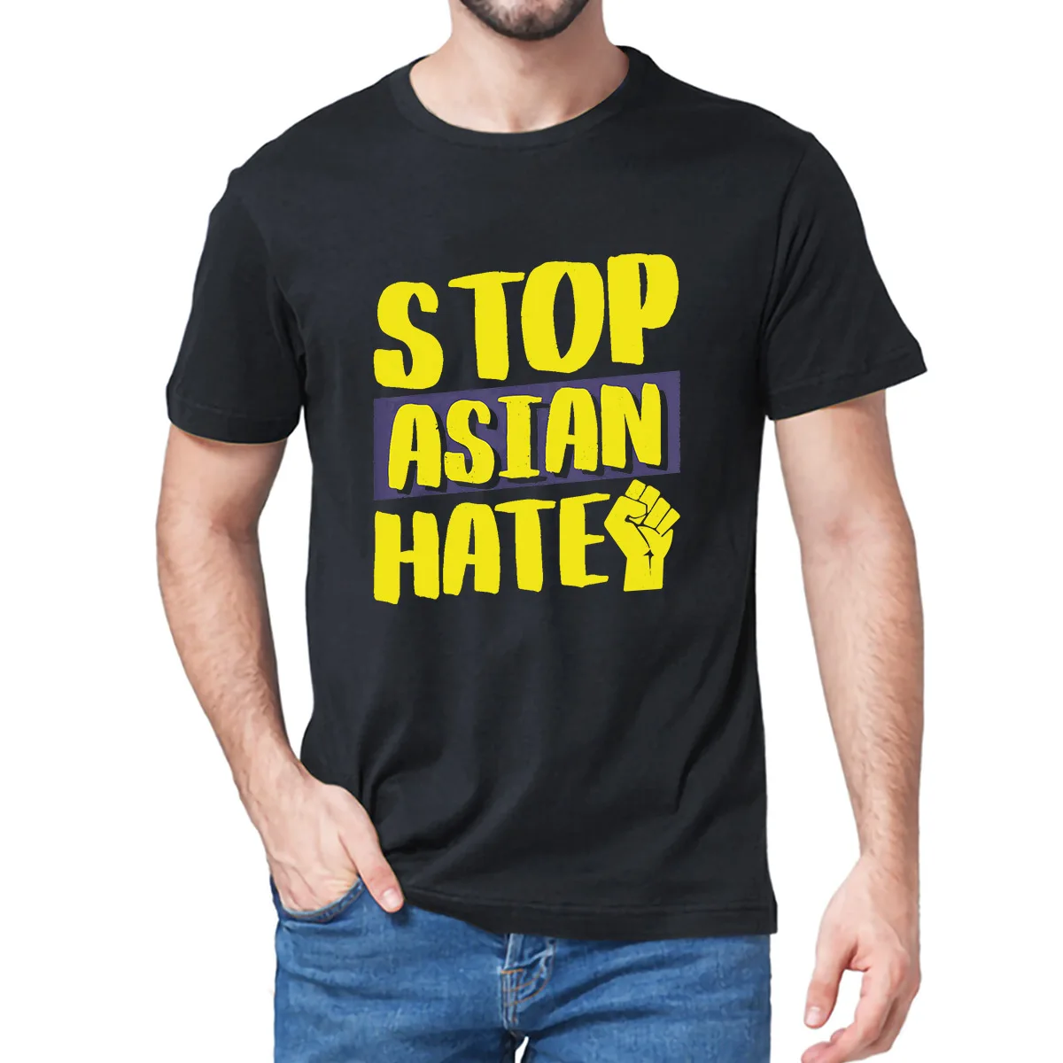 

Unisex Stop Asian Hate Asian Lives Matters Anti Asian Racism Vintage Men's 100% Cotton Short Sleeve T-Shirt Women Streetwear Tee