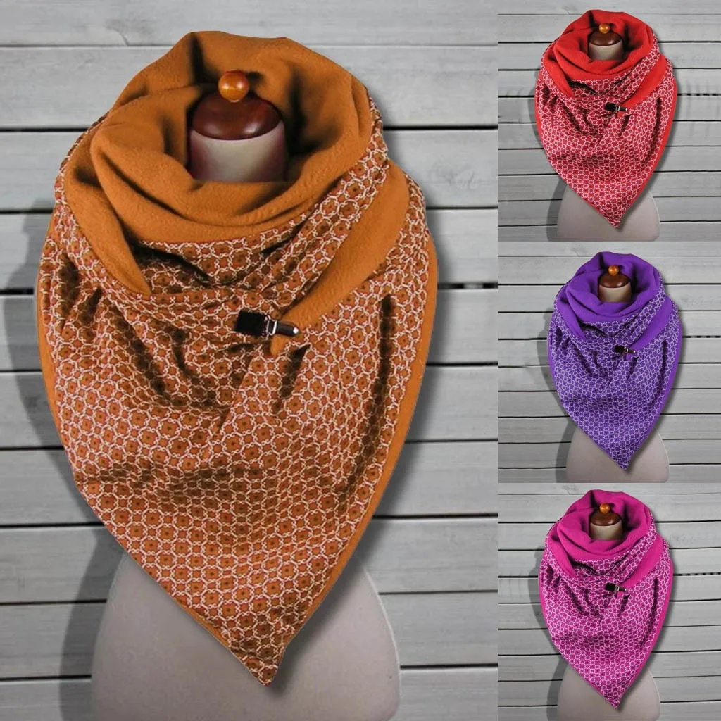 Модные женские шарфы однотонные с принтом в горошек на пуговицах мягкие запахом