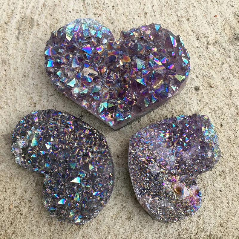 

Aura Amethyst Cluster Heart Natural Gemstones Quartz Healing Crystals Feng Shui Reiki Home Decor