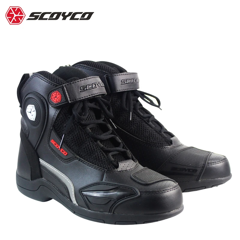 

SCOYCO MT015 Motorcycle Boots Men Casual Shoes Microfiber Leather Moto Motocross Riding Boots Summer Breathable Motorbike Shoes