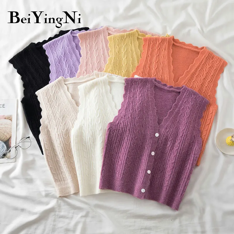

Beiyingni 2021 Spring Autumn Sweater Vest Women Sleeveless Soft Warm Solid Color Single-breasted Knitwear Tops Female Cardigan