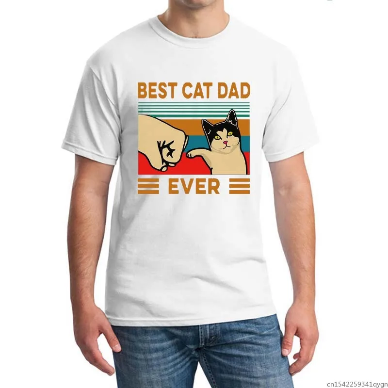 

EU S Best Cat Dad Ever Cat Daddy Vintage T Shirts Lover Father Camisa Premium Funny Cat Best Birthday Tshirt for Men