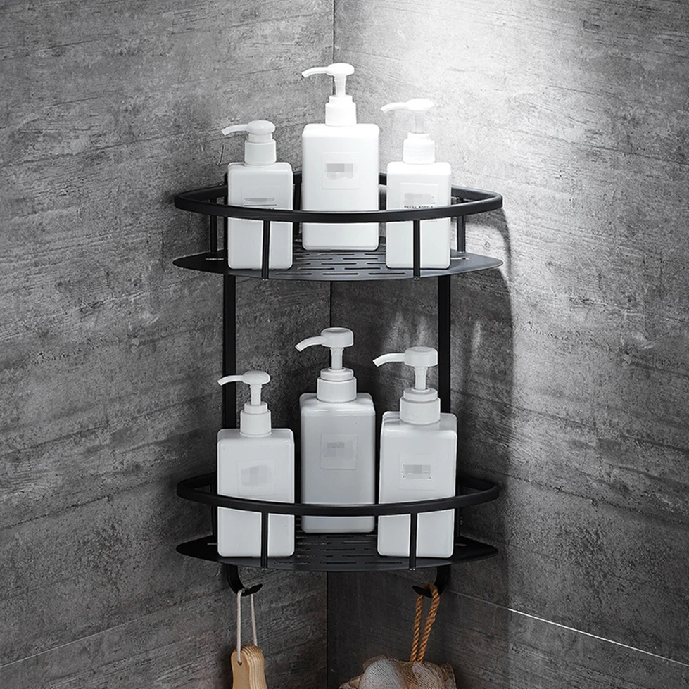 

Wall Mounted Bathroom Black Trangle Shelves Aluminum Basket Storage Shower Caddy Shelf hair dryer holder etagere tipi repisa