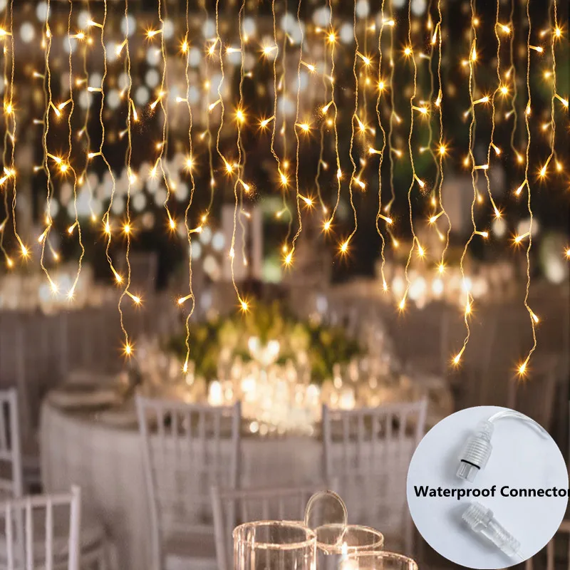 

Christmas Lights Street Garland Waterfall Icicle Curtain Lights 3-35M EU Plug Waterproof Connecter for Eaves Decoration Outdoor