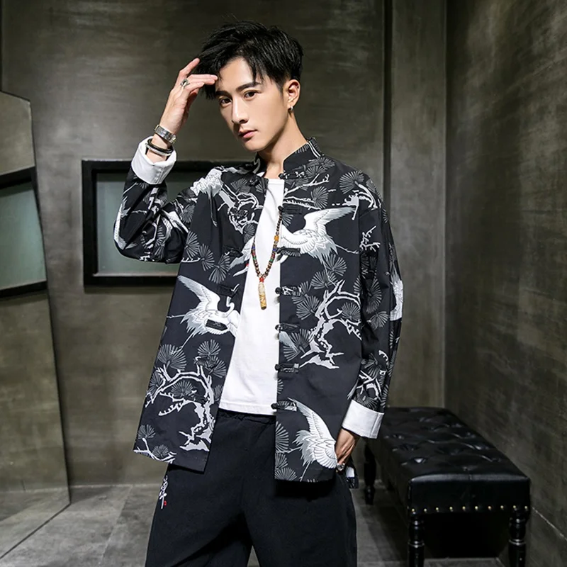 Традиционная китайская одежда для мужчин Чонсам с принтом Журавля Шанхай Tang