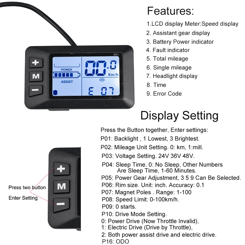 Дисплей бесщеточного контроллера для электровелосипеда 24 В 36 48 350 Вт 500