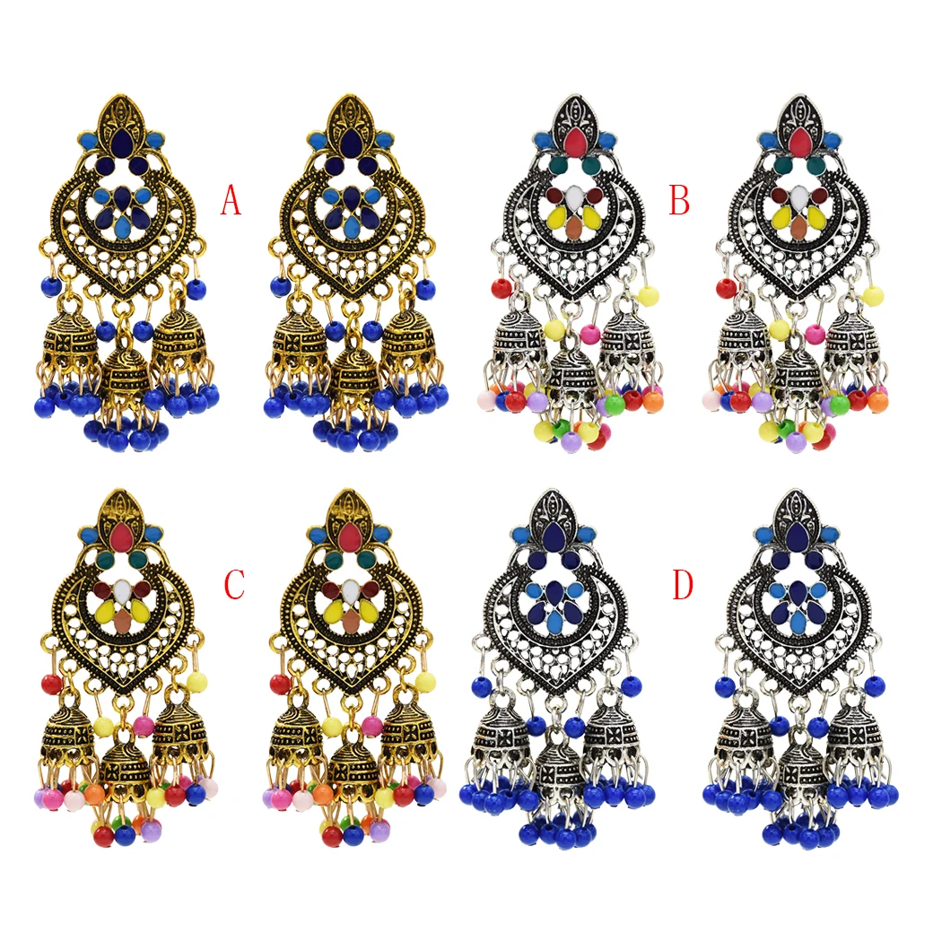 Этнические турецкие индийские стильные золотые серебряные серьги Jhumka из смолы с бусинами, длинные серьги для женщин, бохо, вечерние, цыганские, тайские ювелирные изделия