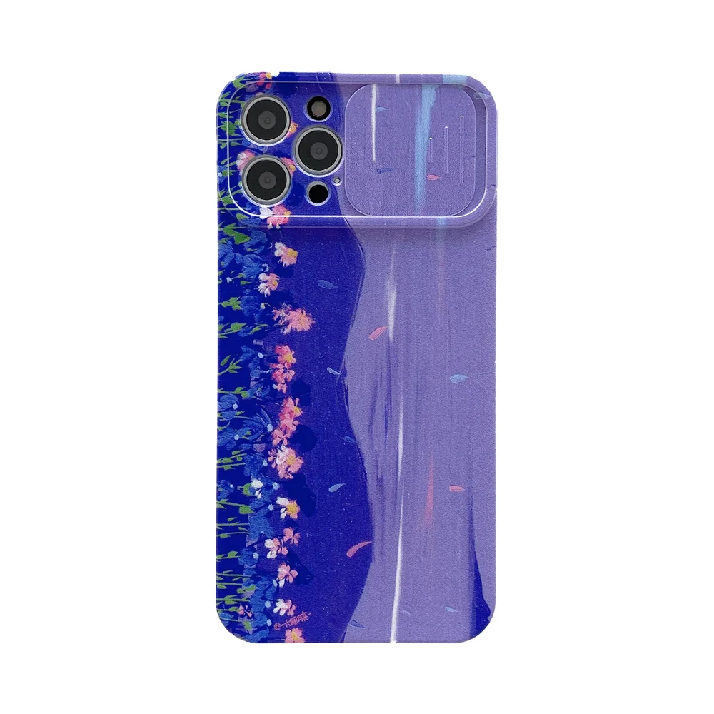 

Slide Camera Lens Phone Case For iPhone 12 MINI 11 Pro Max XR XS Max 7 8 Plus X Matte Flower Silicone Soft Protection Back Cover