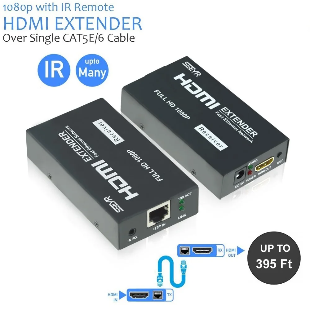 120 м HDMI удлинитель SGEYR 395ft приемник передатчика TX RX через Ethernet один Cat6/Cat7 сплиттер с
