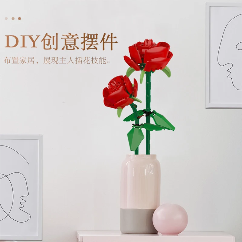 2021 Новый создатель мс роза цветы букет строительные блоки маленького размера