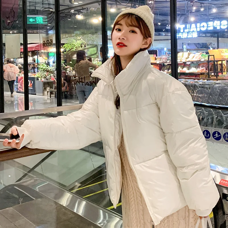 New Arrival Fashion Women Winter Glossy Parka Warm Thicken Ladies Coat Short Stand Collar Coats Parka Womens Jackets