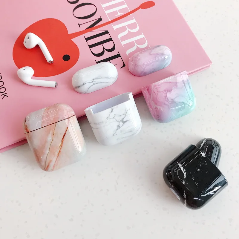 Для гарнитура для Airpods протектор противоударный Мраморный Узор Жесткий чехол Чехол для зарядки наушники чехол s для Airpods 1st 2nd сумка