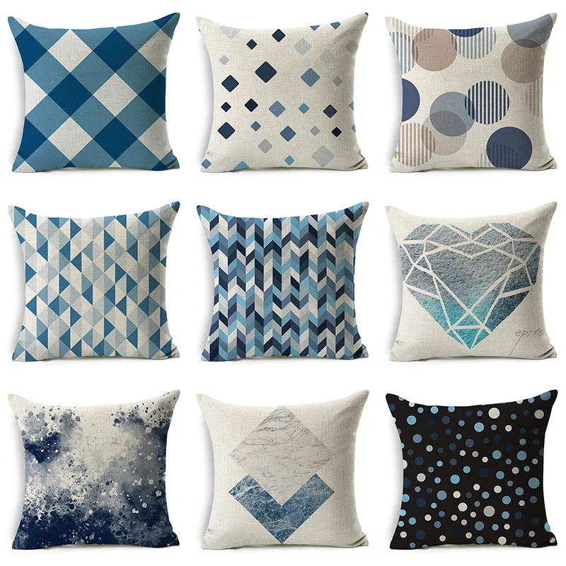 Новая простая синяя наволочка с геометрическим рисунком диван квадратная