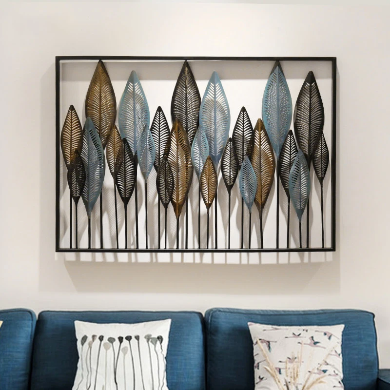 

American Wrought Iron 3D Stereo Wall Hanging Leaf Crafts Wall Decoration Pendants Home Livingroom Wall Sticker Mural Accessories