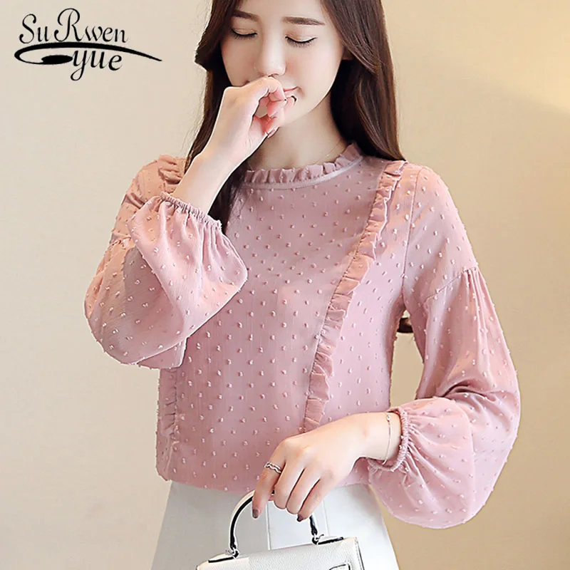 2018 осенние модные женские шифоновые блузки с длинными рукавами рубашки низом