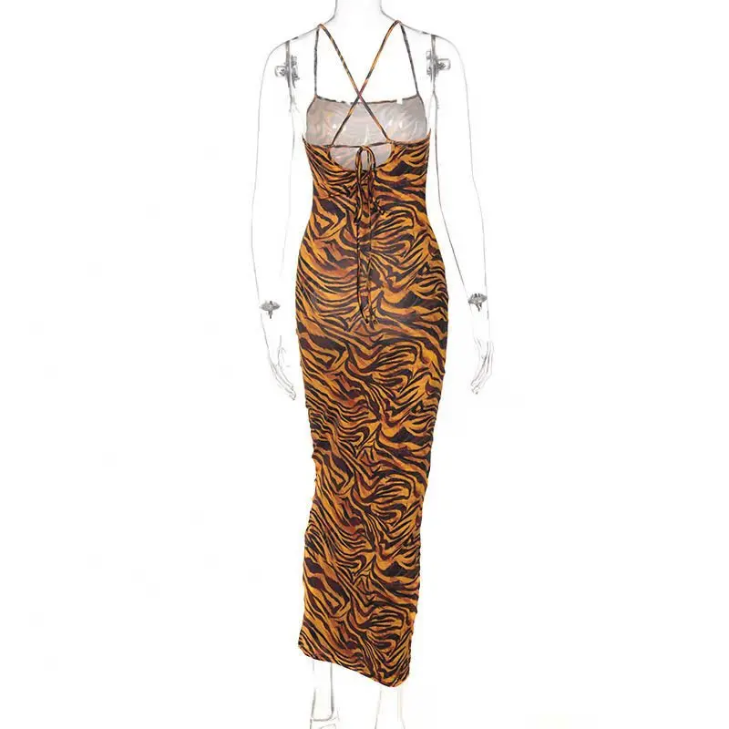

2021 Print Party Sexy Long Dress For Women Spaghtti Strap Backless Beach Maxi Dresses Summer Bodycon Bandage Vestidos Femme