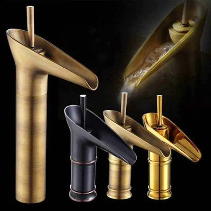 

Смеситель для раковины в ванную комнату, однотонный латунный кран для холодной и горячей воды в европейском стиле, художественный, водопад, ...