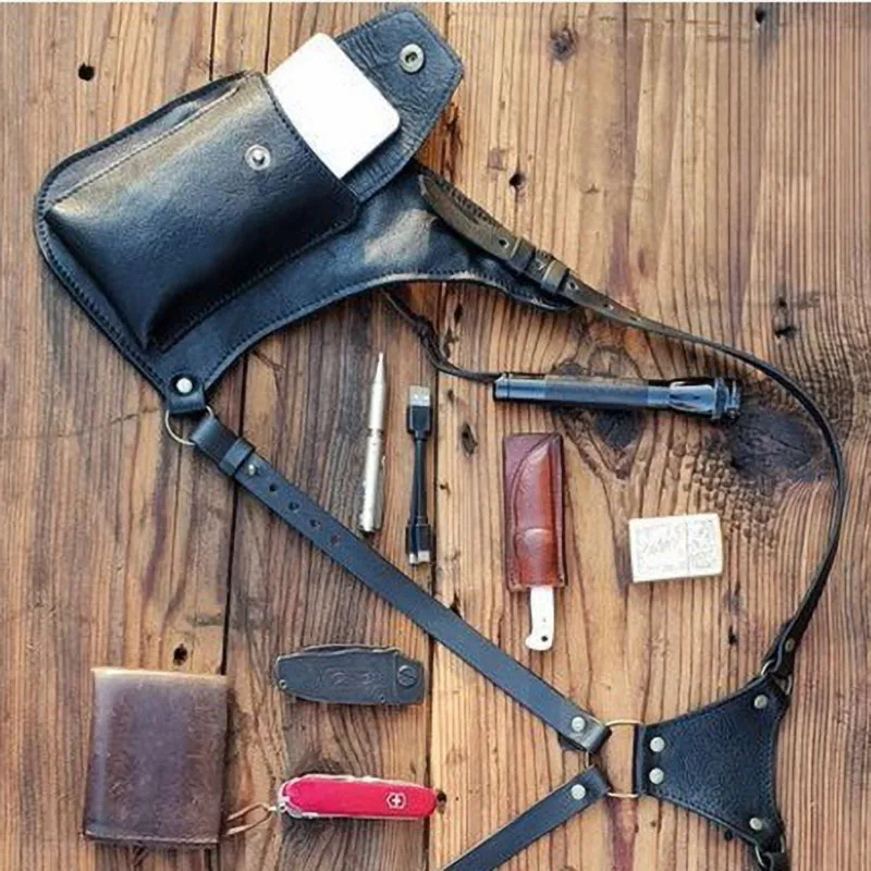 Кожаная сумка-жилет в средневековом стиле для мужчин и женщин винтажный бумажник